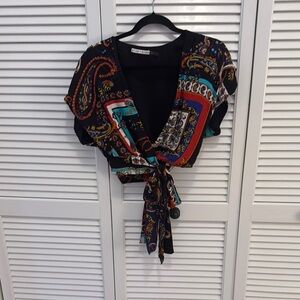 Alice and Olivia Women's Multicolor Paisley Wrap Top Size M